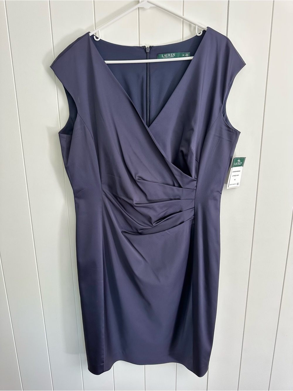 NWT Lauren Ralph Lauren Satin Navy Blue Charmeuse Sheath Dress 16